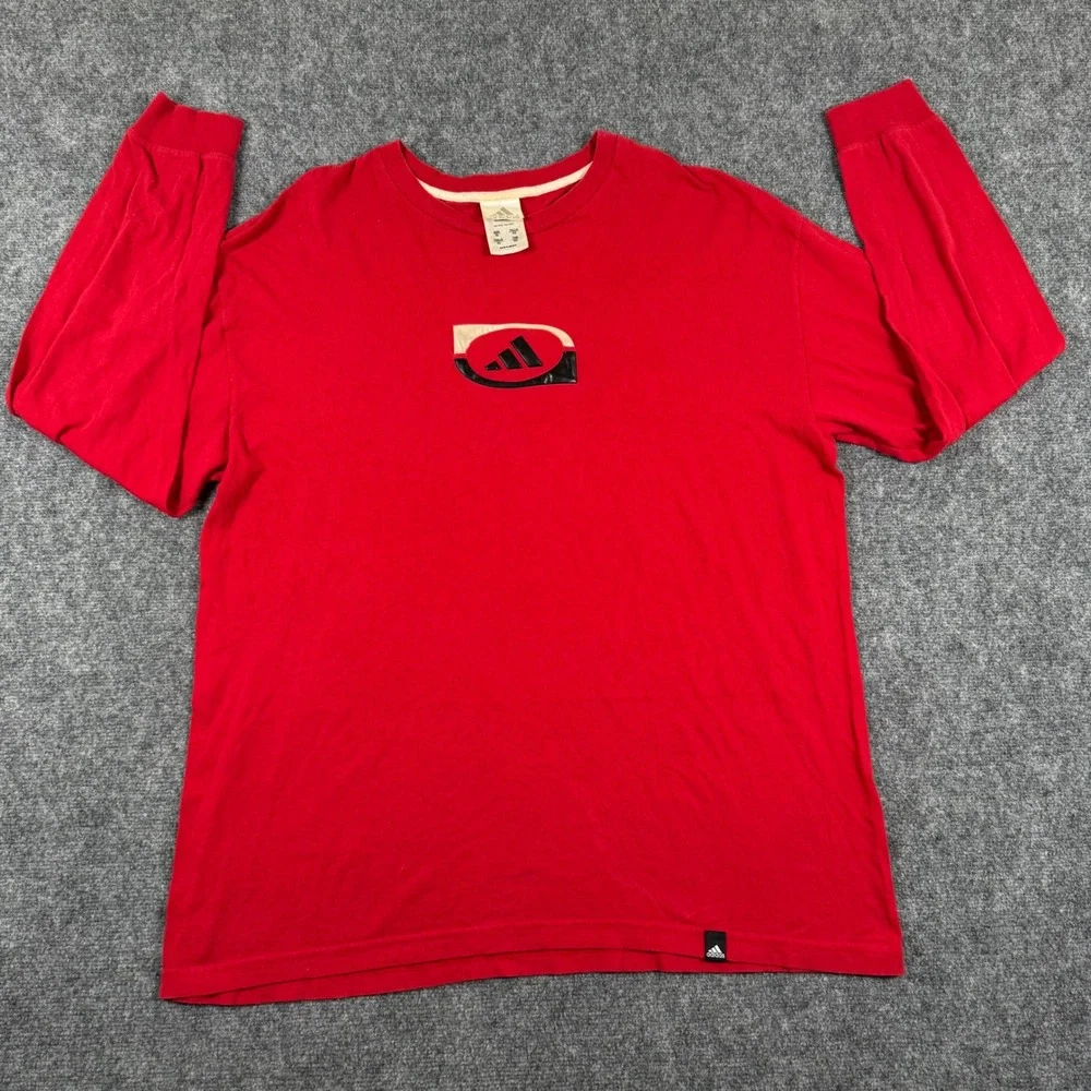 Vintage T-Shirt Adidas XL Red Long Sleeve Graphic Logo Cotton Flaw‎ Men's